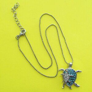 Sea Turtle Pendant Necklace with rhinestones